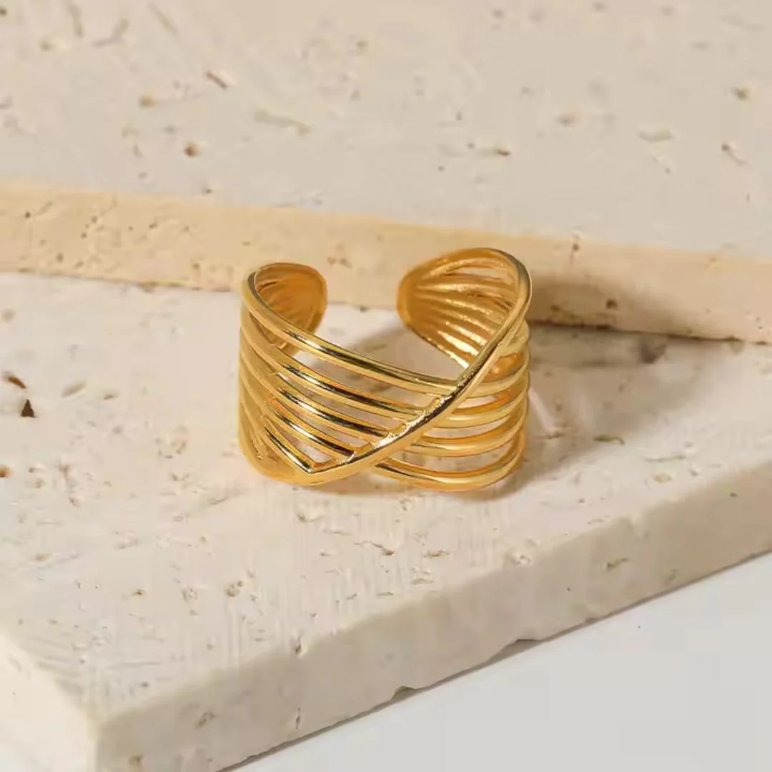 GoldenWisp Stripe Texture Ring 