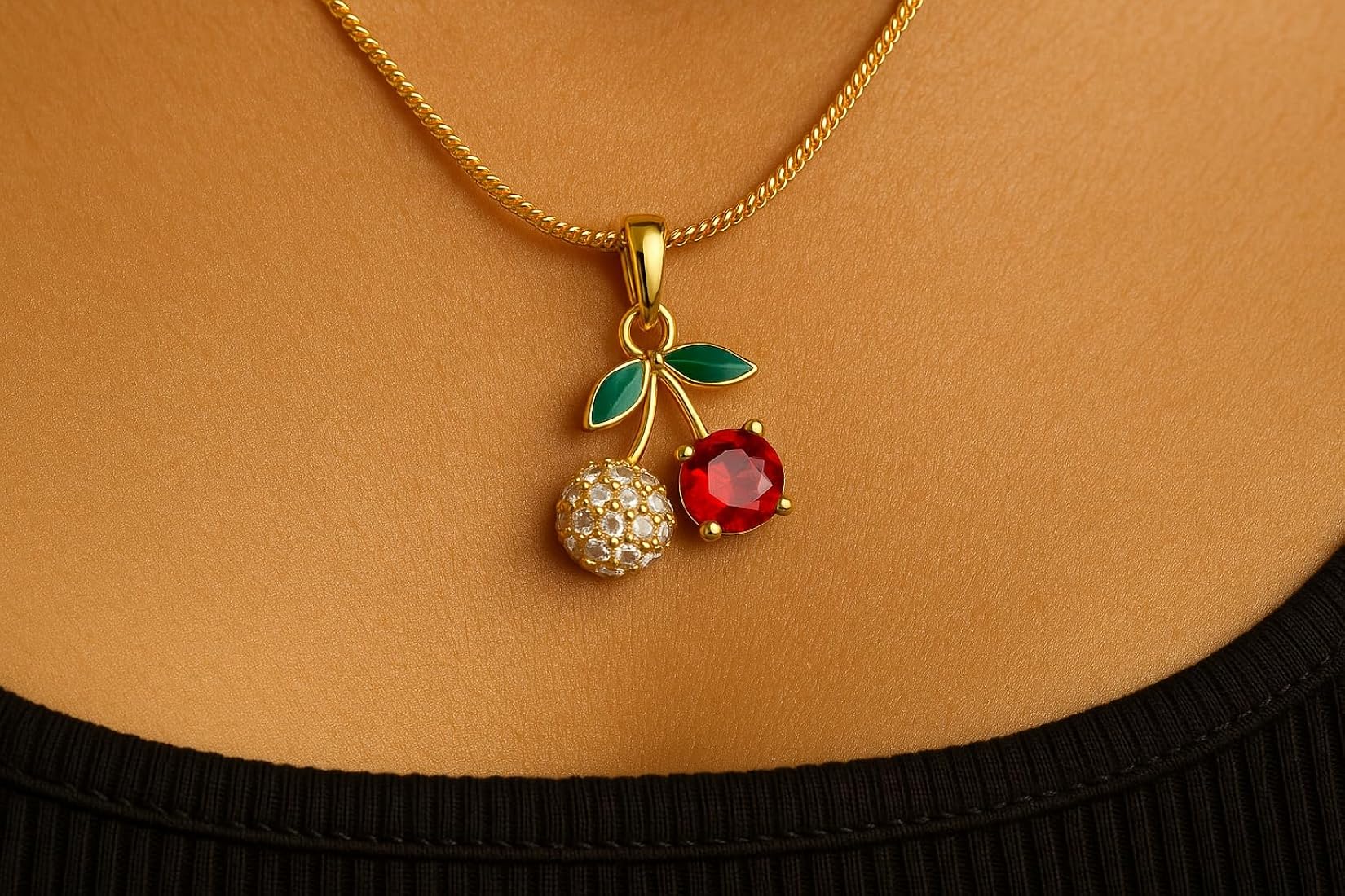 Gold cherry pendant 